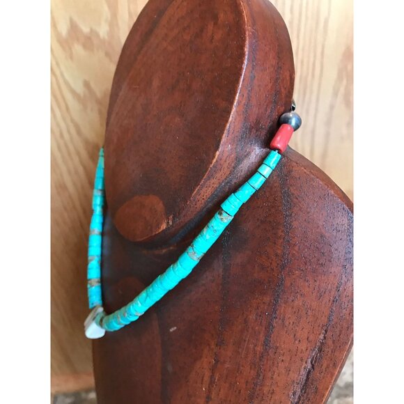 Vtg Necklace Graduated Disc Turquoise & Shell With Mother Of Pearl Discs - Picture 8 of 10